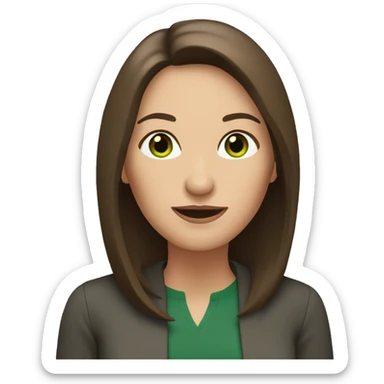 middle age woman with green eyes and shoulder length straight brown hair sticker