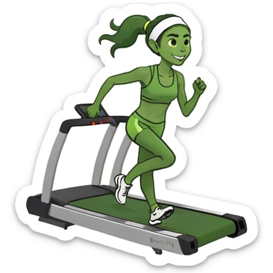 Light medium skin tone girl with black hair on a ponytail running on the treadmill  sticker