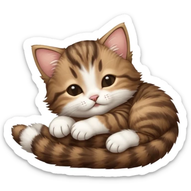dark brown tabby and white kitten sleeping upside down on its back sticker