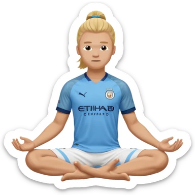 Erling Haaland pony tail hair doing the lotus position Manchester city  sticker