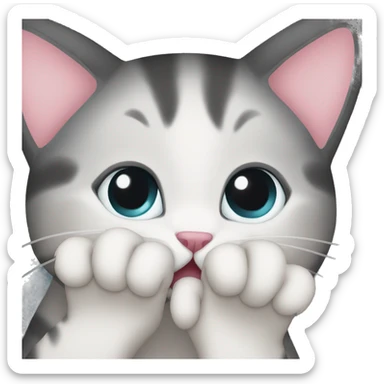 Shy cat covering her mouth with paw  sticker