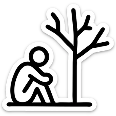 simple line icon of a lone figure under a barren tree, evoking 'Forsaken', no text sticker