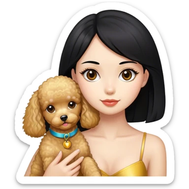 girl with straight black hair and golden toy pudel  sticker