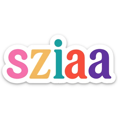 colorful modern text image with the word 'sziaa' in the center, varied colorful fonts, no emoji or face sticker
