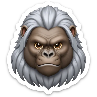 Cinematic Noble mountain Gorilla Portrait Emoji, Poised and majestic, with a powerful, muscular frame accentuated by a distinguished silver mane and piercing, wise eyes, Simplified yet sharp and sophisticated features, highly detailed, glowing with a soft, regal jungle glow, high shine, intelligent and commanding, stylized with an air of imperial strength, focused and resolute, soft glowing outline, capturing the essence of a watchful guardian that feels as though it could step out of the screen with effortless authority! sticker