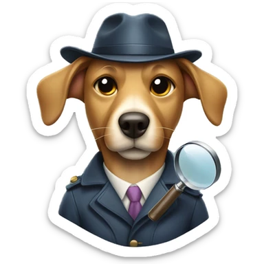 dog detective holding a magnifying glass with his mouth sticker