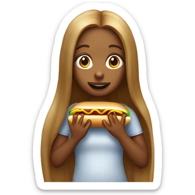 Long hair girl eating hotdog sticker