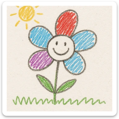 a flower with five petals and a happy face, children's doodle style sticker