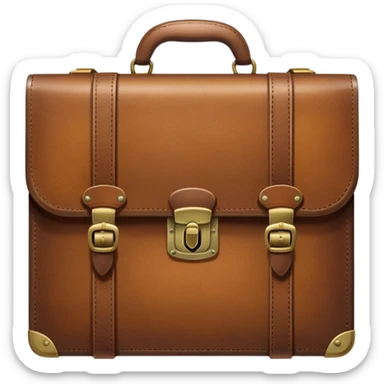 A brown leather briefcase or suitcase, closed, with handle and locks sticker