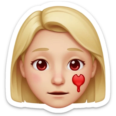 Blushing face with a small smile and a nose bleed sticker