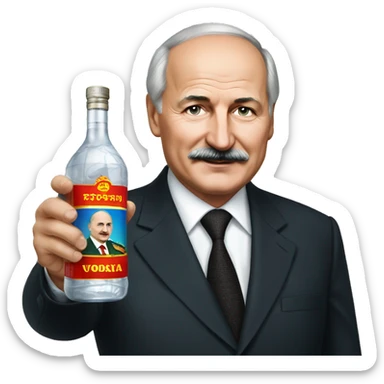 Lukashenko holds vodka sticker