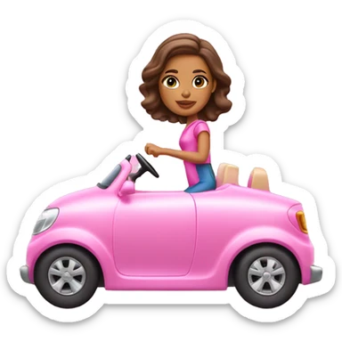 A light hispanic girl driving a pink barbie car sticker