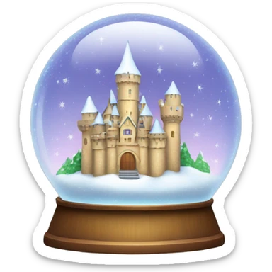 Sparkling snow globe with a castle sticker