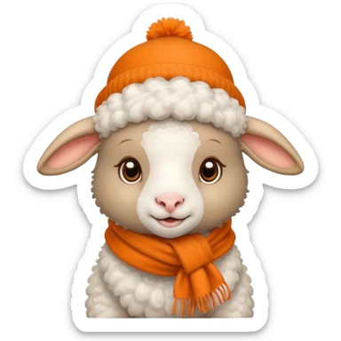 baby sheep with orange scarf and brown hat sticker