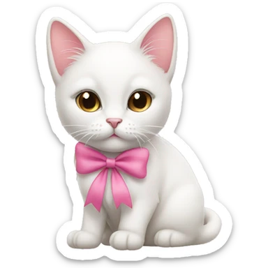 White cat wearing pink bow sticker
