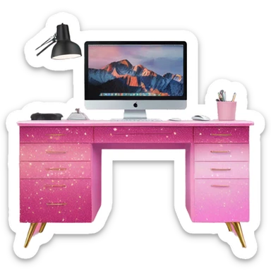 Pink ombre desk with glitter and computer  sticker
