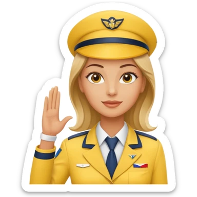 stewardess and airplane behind the stewardess yellow with hand salute sticker
