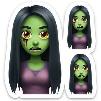 girl zombie with black long hair with teeth and serious face  sticker