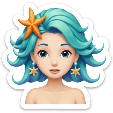 mermaid with seashells in hair, starfish earrings, ocean hair sticker