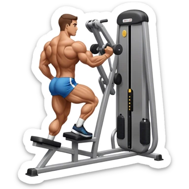 side-view bodybuilder using gym calf-raise machine sticker