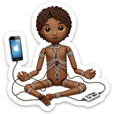 voodoo doll tightly bound with tangled AUX cables. sticker