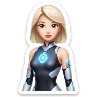 an AI agent, futuristic, digital, glowing, sexy dress sticker