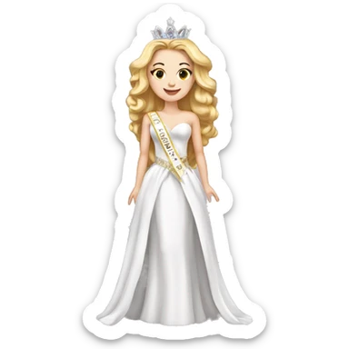 White girl Pageant queen with sash and crown on full body sticker