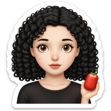 Side part black curly hair girl with mole above left side of lip pale skin  sticker
