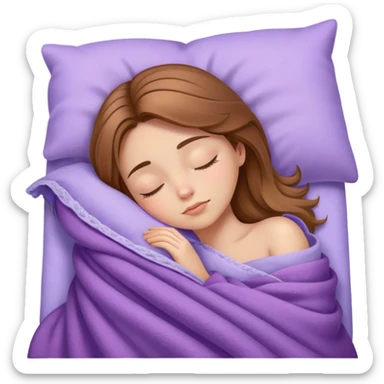 light brown hair girl sleeping on side with lilac blanket sticker