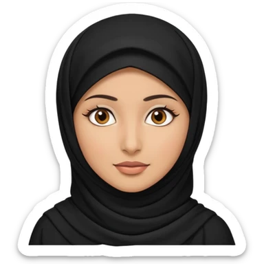 A Arabic woman human with brown eyes and black hijab. , the human is a human, the cat is black and white and the other cath is black and white,,  NO EARS ON THE HUMAN ,  sticker