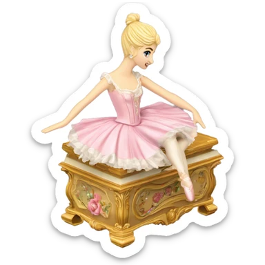 Vintage rococo 3D isometric ballerina music box sticker
