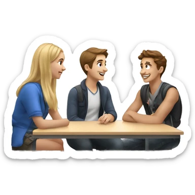 3 European students chatting at lesson sticker