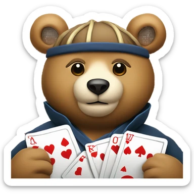 Samurai bear poker winner poker card flying in the air sticker