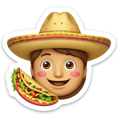 smile emoji with sombrero hat eating taco sticker