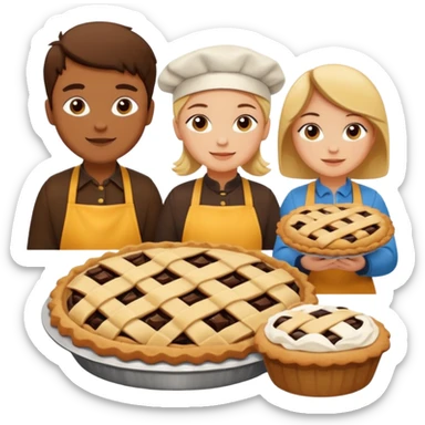 Baking community avatar in clean emoji-style illustration. Pie, cookie, and muffin warm golden tones, simple shapes, flat design, high contrast, cozy and friendly. sticker