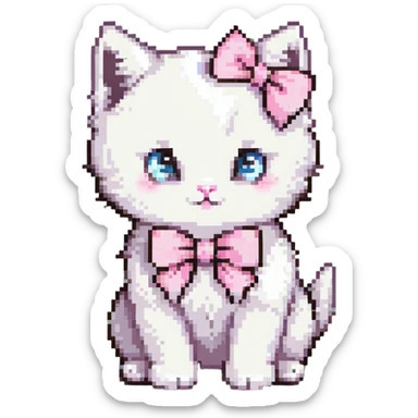 cute fluffy white kitten with a light pink bow sticker