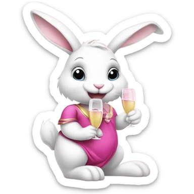 mischevious white bunny wearing a pink dress drinking champagne  sticker