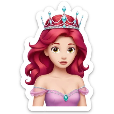 Disney human Ariel with red hair wearing a pink princess dress and tiara sticker