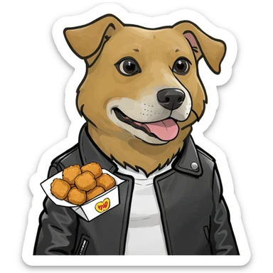 Dog with chicken nugget that is a bad boy sticker