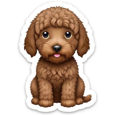 Brown labradoodle holding a Black bean sticker