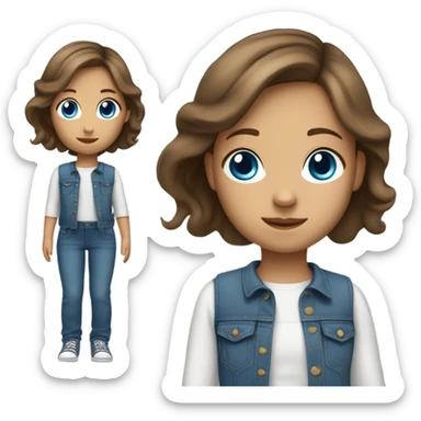 Pretty Little girl brown hair blue eyes Jeans dress whole body sticker