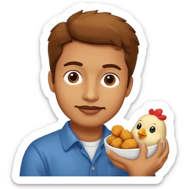 Man holding a chicken nugget sticker