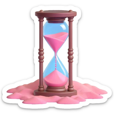 3D gothic hourglass with pink sand, intricate details sticker