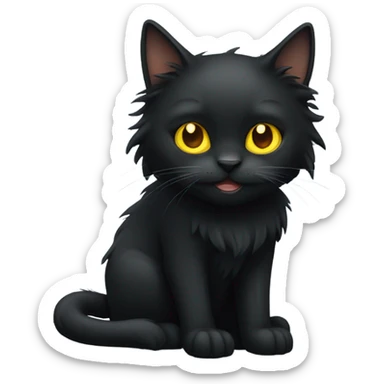 Long hair black cat with yellow eyes sticker