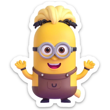 yellow minion character with ponytail hairstyle sticker