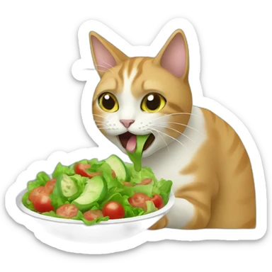 cat eating a salad sticker