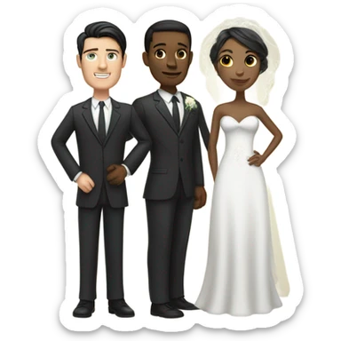 Bride fair skin  and groom fair skin with dark hair on beach sticker