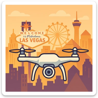 flat toon style drone with stylized Las Vegas skyline sticker