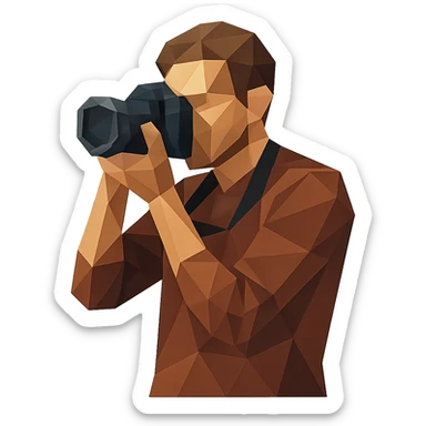 low-poly polygonal style photographer with camera sticker