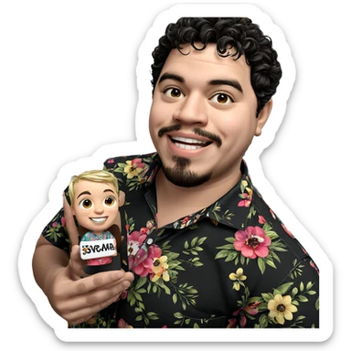 smiling boy in floral shirt sticker
